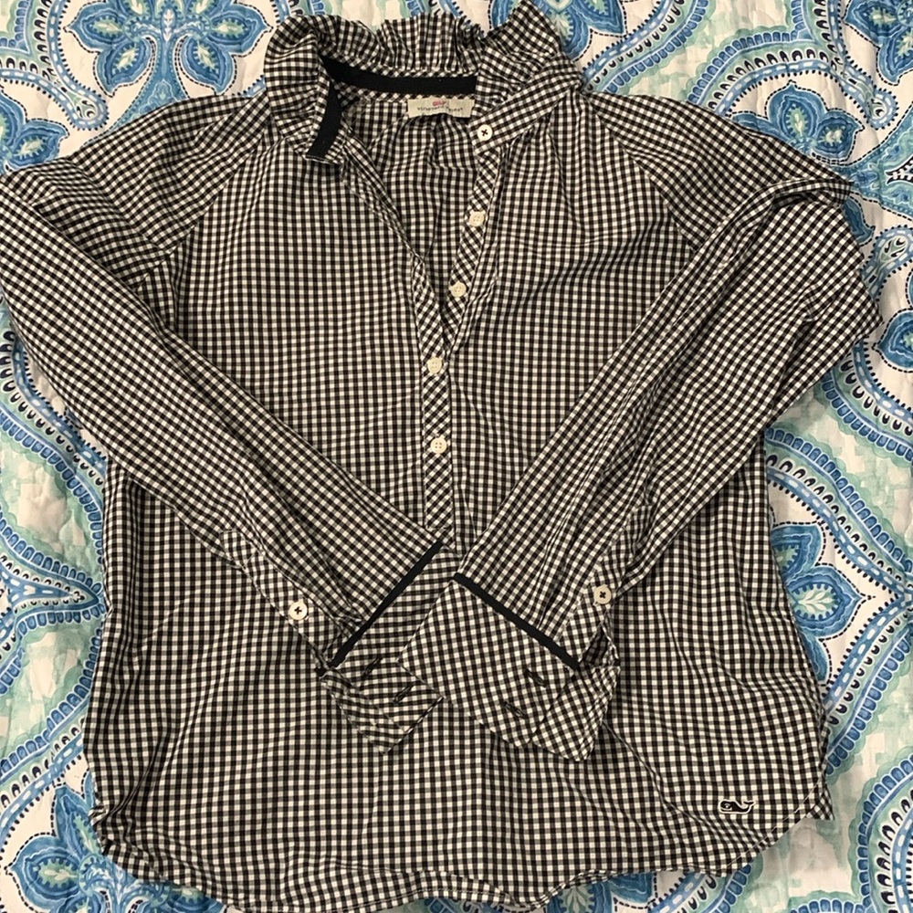 Sz 6 Vineyard Vines Ruffle Neck Quarter Button Shirt